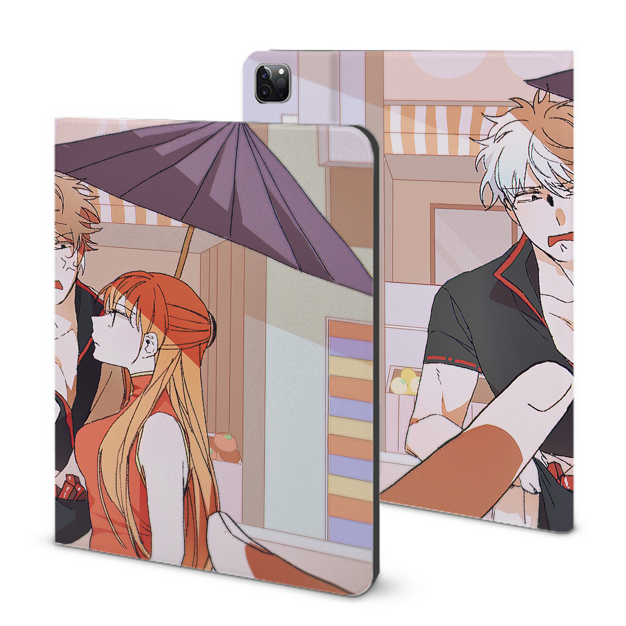 ぎんたま 坂田銀時（さかたぎんとき） 神楽 志村新八（しむら しんぱち） GINTAMA Sakata Gintoki Kagura Shimura Shinpachi IPad ケース ブック型 PUレザー TPU 耐衝撃 軽量 薄型 ペン収納なし 全面保護 IPad 各モデル対応